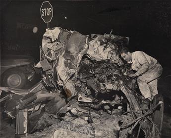 (AUTOMOTIVE WRECKS) Collection of 32 photographs showing the aftermath of the ill-fated automobiles that left the road.
